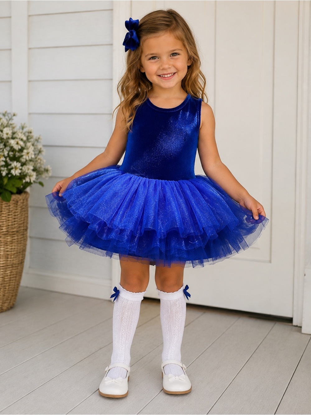 Plum Girls 4Y Royal Blue Velvet Sparkle Tutu Leotard Dress